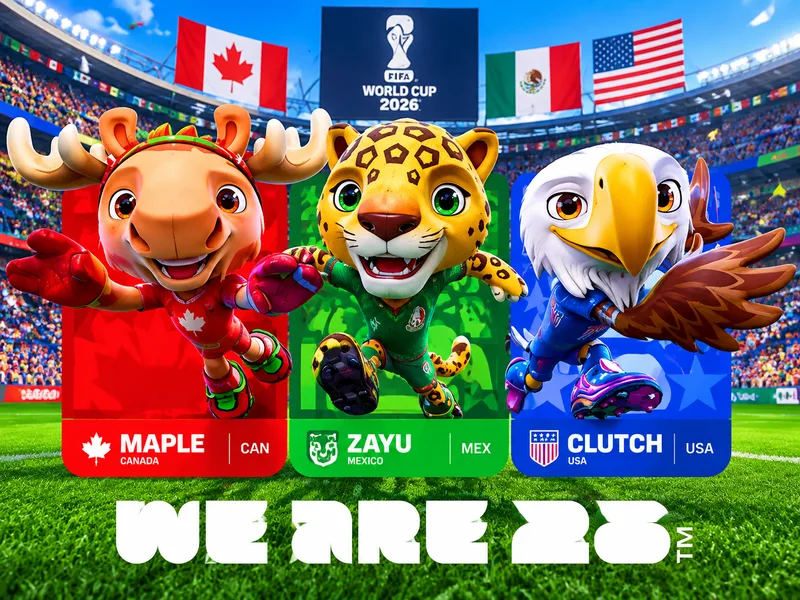 Linh vật World Cup 2026 gồm Maple, Zayu và Clutch đại diện cho ba quốc gia đồng đăng cai giải đấu bóng đá lớn nhất hành tinh